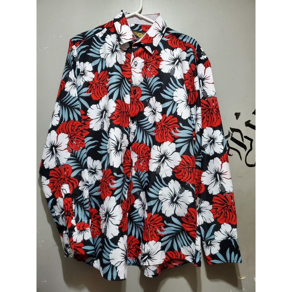 Premiere Mens Medium Red Flower Button Down Shirt